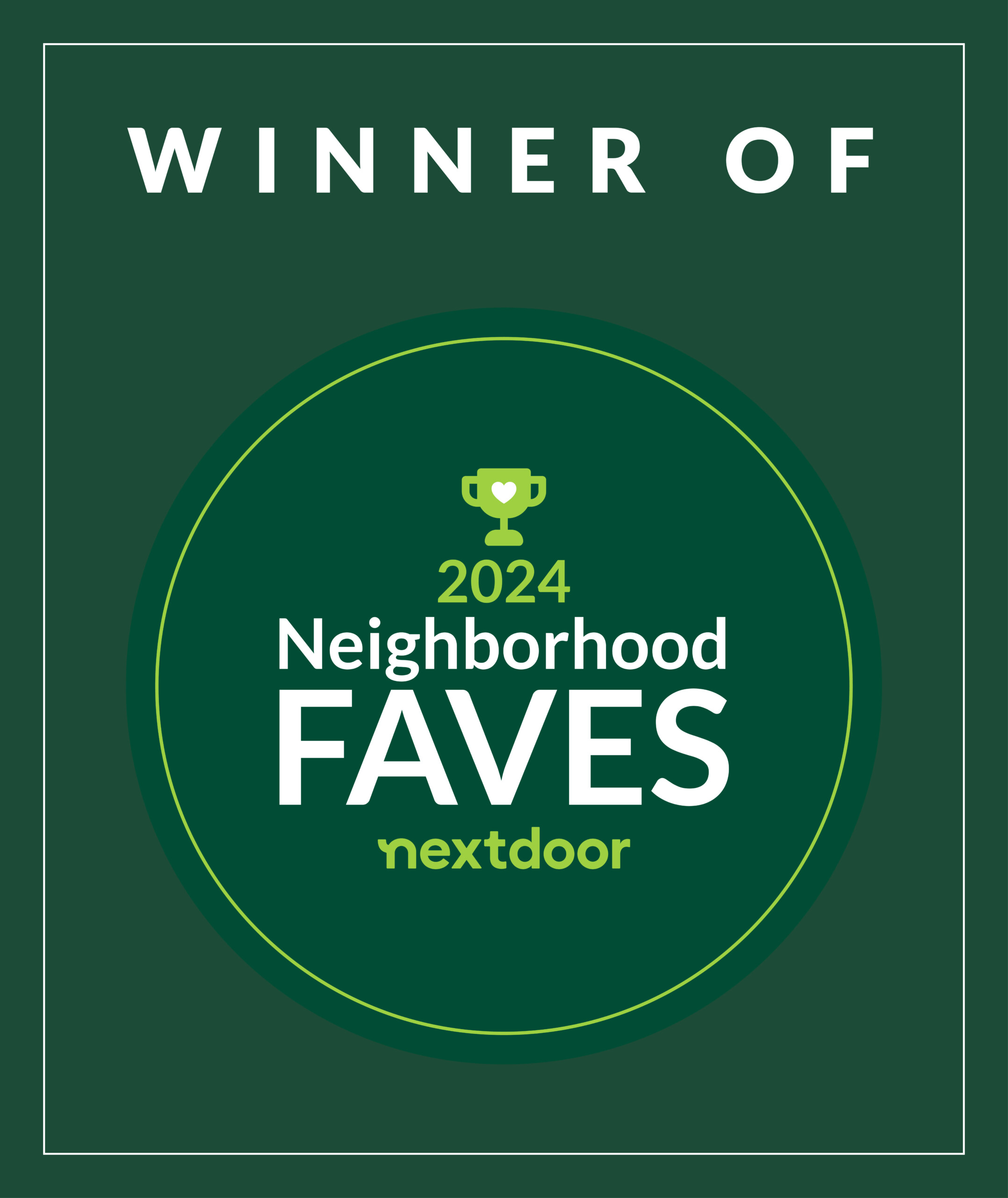 Nextdoor green square that says Marlina LLC is a winner of the 2024 Neighborhood Faves.